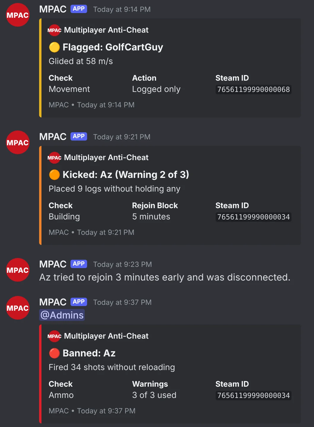MPAC alerts posted in a Discord channel